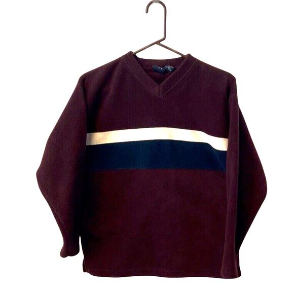 GAP Women Fleece Pull Over Y2K Burgundy W/Stripes XXL Preppy Beach Wear Boho - Picture 1 of 7